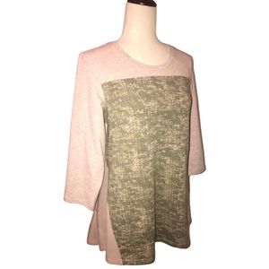 Knit Top LOGO Lounge by Lori Goldstein Size Small Light Pink Sage Green Pockets